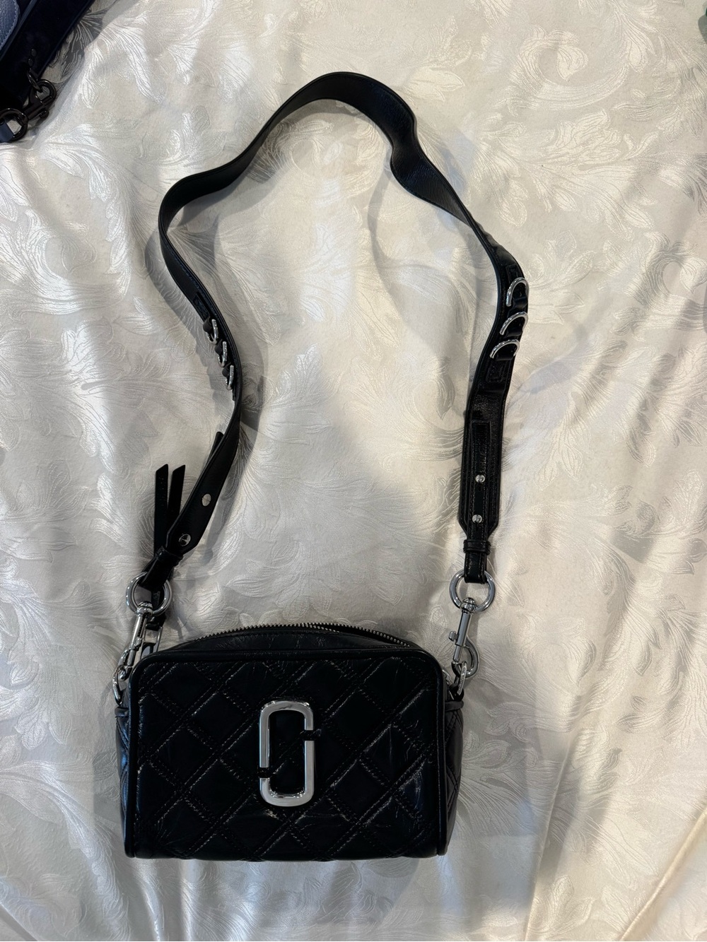 Marc Jacobs Black Quilted Crossbody Bag with Silver Hardware